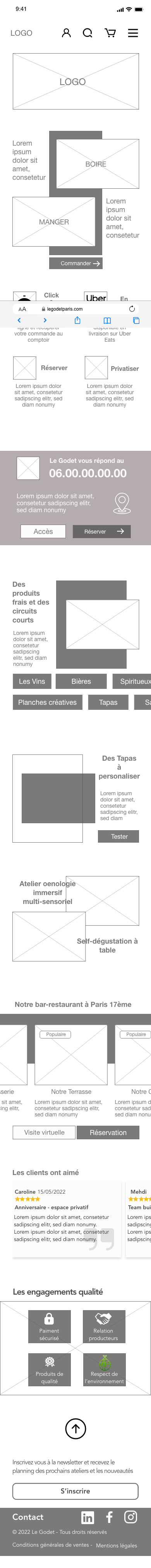 Wireframe page d'accueil