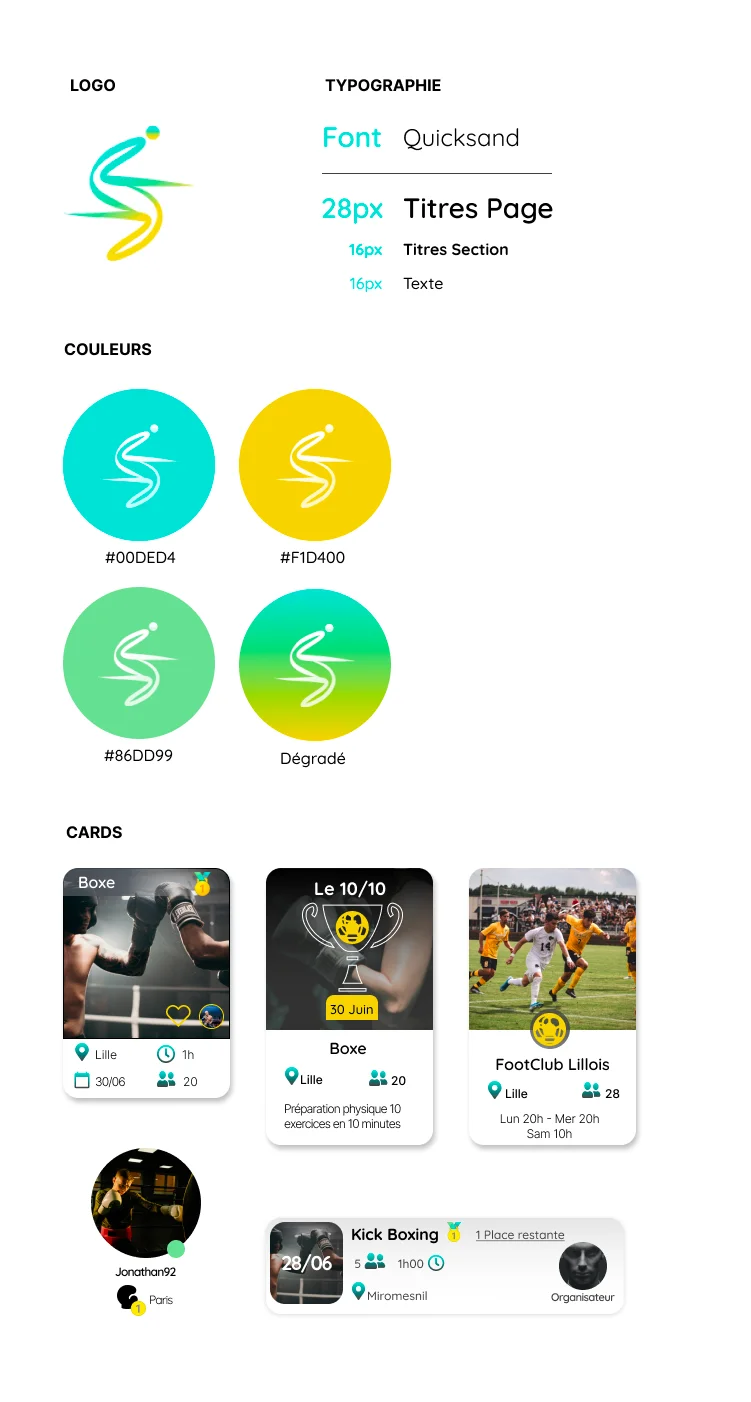Charte graphique de l'application mobile de sport