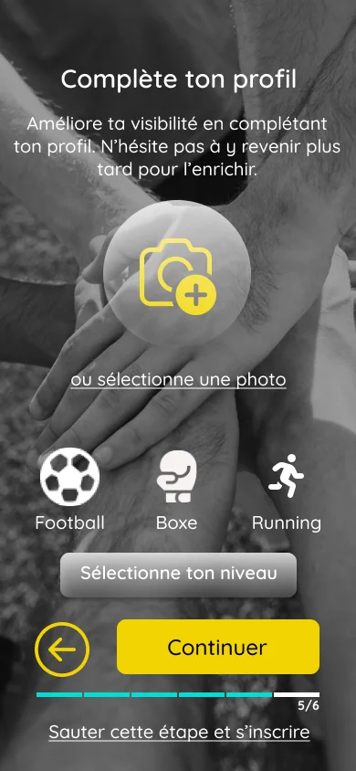 Page profil de l'application mobile de sport après les tests